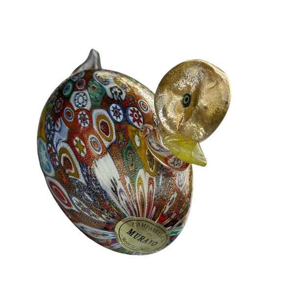 DUCKLING GOSLING FIGURINE IN MILLELFIORI AND GOLD - ORIGINAL MURANO GLASS